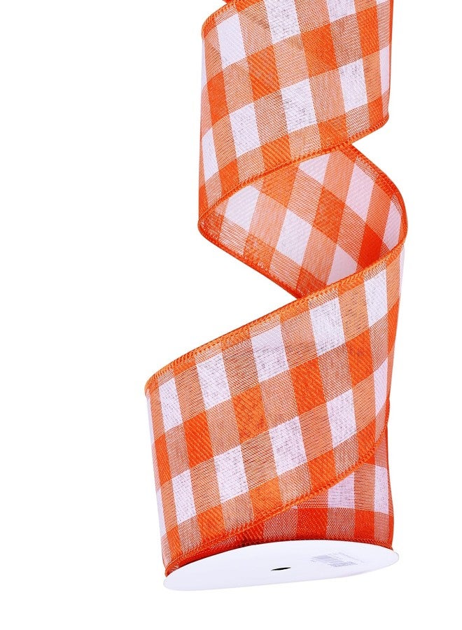 Ribest Fall Ribbon Wired, 2-1/2 Inch x 10 Yards, Fall Bulap Plaid Ribbon Wired for Wreaths Bows Crafts Decoration Gift Wrapping, Orange/White
